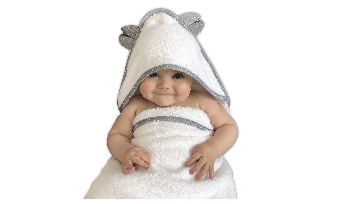 2x extra Waschlappen Kapuzenhandtuch-Set für Babies aus BIO-Baumwolle 